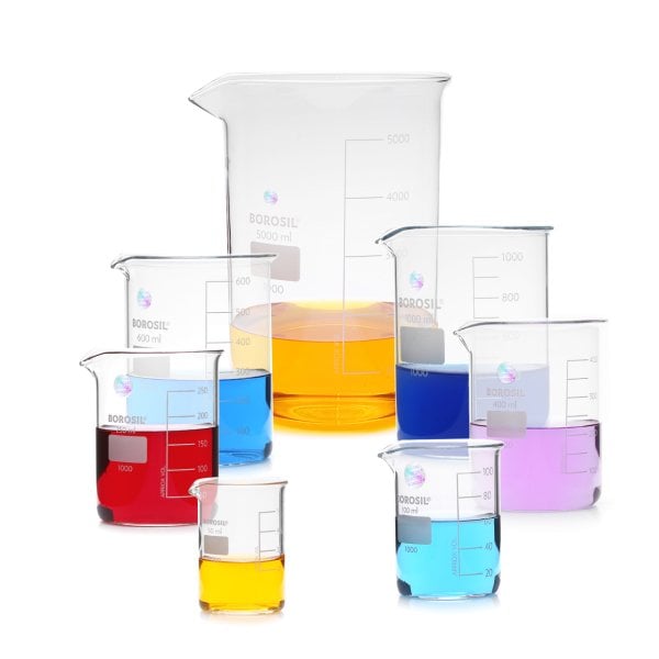 Borosil Cam Beher 1000 ml - Kısa Form Isıya Dayanıklı Beaker