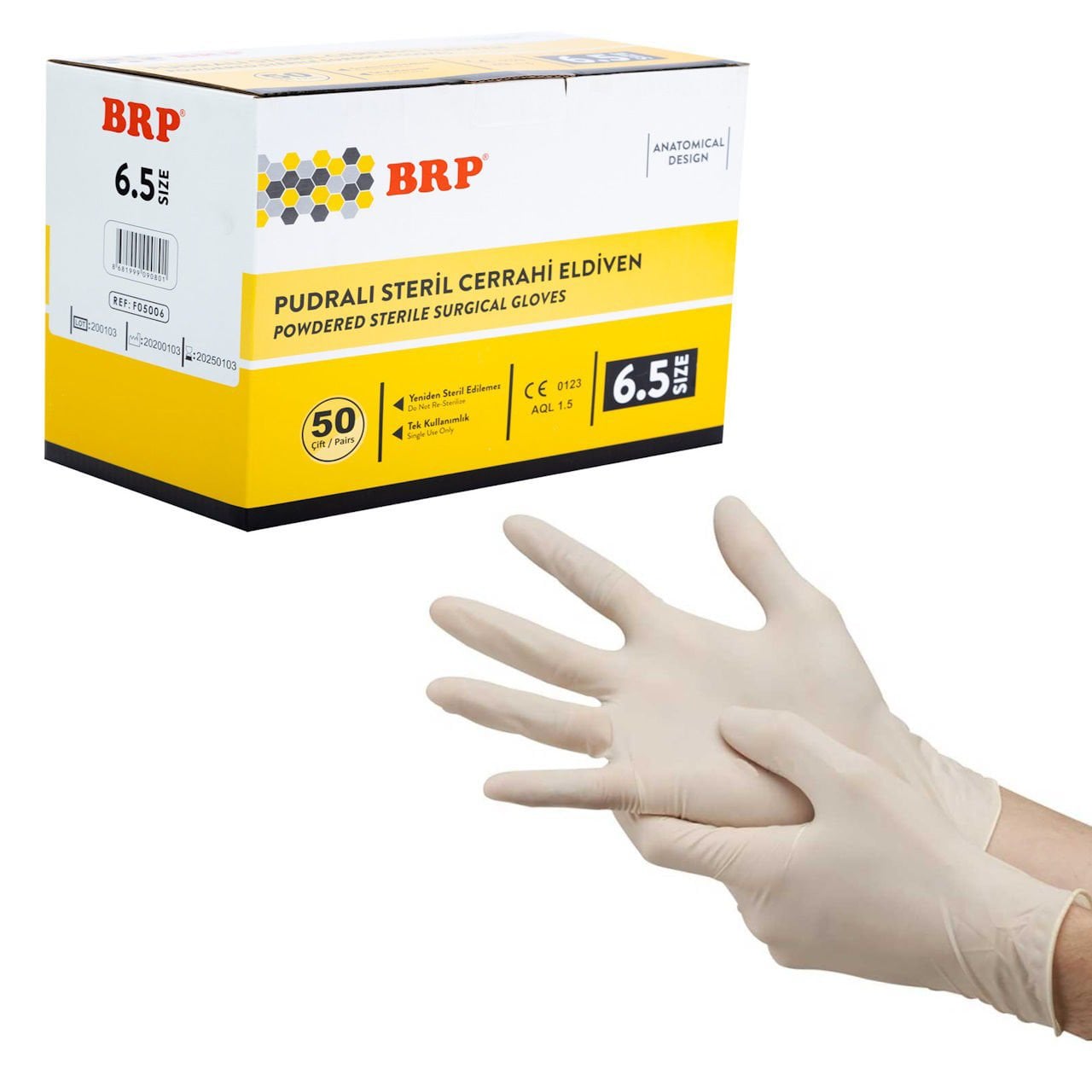 Steril Cerrahi Eldiven - Pudralı Lateks Eldiven NO:7 - Latex Muayene Eldiveni 50 Adet/Paket