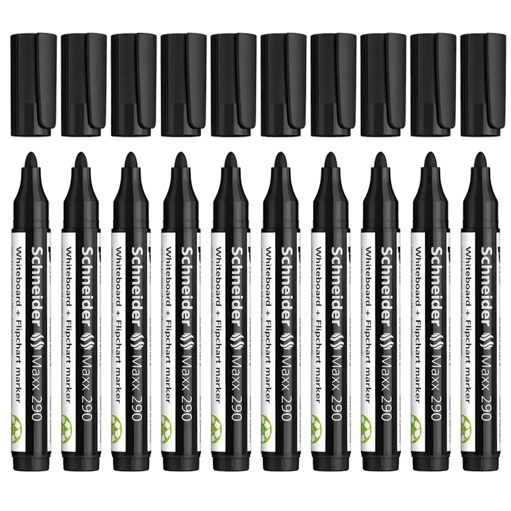 Schneider Maxx 290 Tahta Kalemi Siyah - 2-3mm -  Beyaz Tahta ve Flipchart Kalemi - 10 Adet