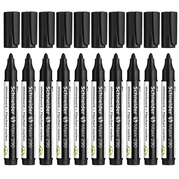 Schneider Maxx 290 Tahta Kalemi Siyah - 2-3mm -  Beyaz Tahta ve Flipchart Kalemi - 10 Adet