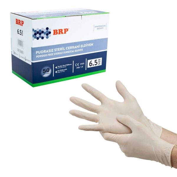 Steril Cerrahi Eldiven - Pudrasız Lateks Eldiven NO:7.5 - Latex Muayene Eldiveni 50 Adet/Paket