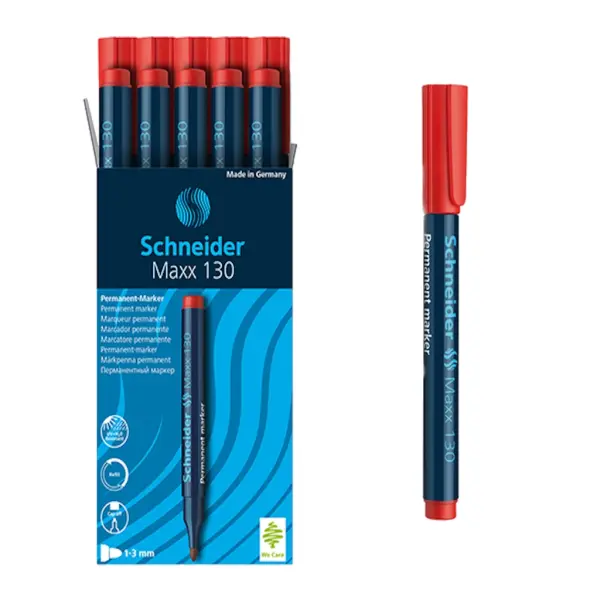 Schneider Maxx130 Asetat Kalemi Kırmızı - 1-3mm - Cam Kalemi - 10 Adet