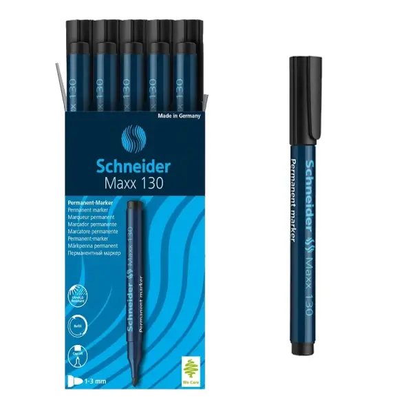 Schneider Maxx130 Asetat Kalemi Siyah - 1-3mm - Cam Kalemi - 10 Adet