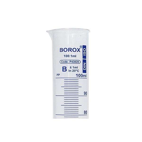 Borox Plastik Mezür 100 ml - Uzun Form - Dereceli Silindir Mavi Skala