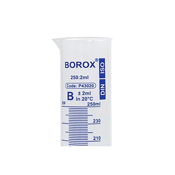 Borox Plastik Mezür 250 ml - Uzun Form - Dereceli Silindir Mavi Skala