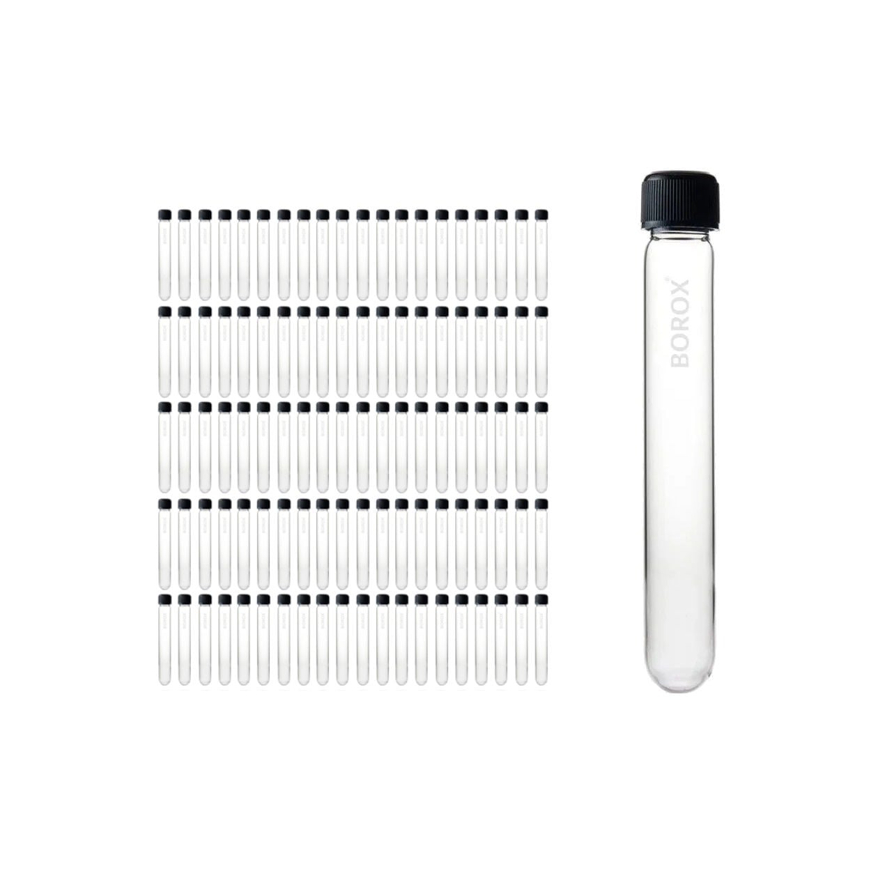 Borox Cam Deney Tüpü 25x200 mm - Kapaklı Test Tüpü - Büyük Cam Tüp - 100 Adet Toptan