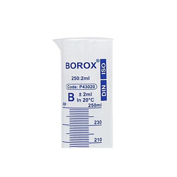 Borox Plastik Mezür 250 ml - Uzun Form - Dereceli Silindir Mavi Skala - 24 Adet Toptan