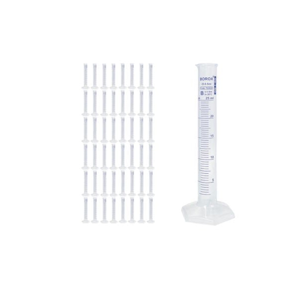 Borox Plastik Mezür 25 ml - Uzun Form - Dereceli Silindir Mavi Skala - 48 Adet Toptan