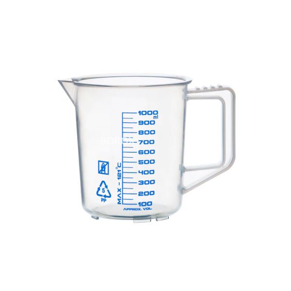 Borox Kulplu Plastik Beher 1000 ml - Ölçü Kabı - Mavi Skala