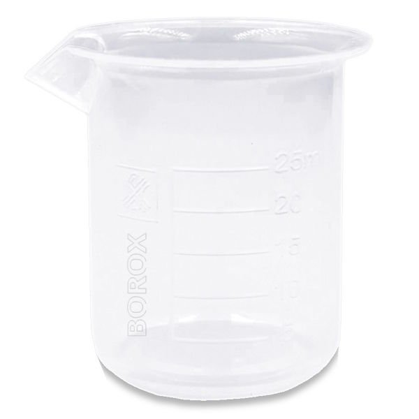 Borox Plastik Beher 25 ml - Kabartma Dereceli - Plastic Beaker Autoclavable
