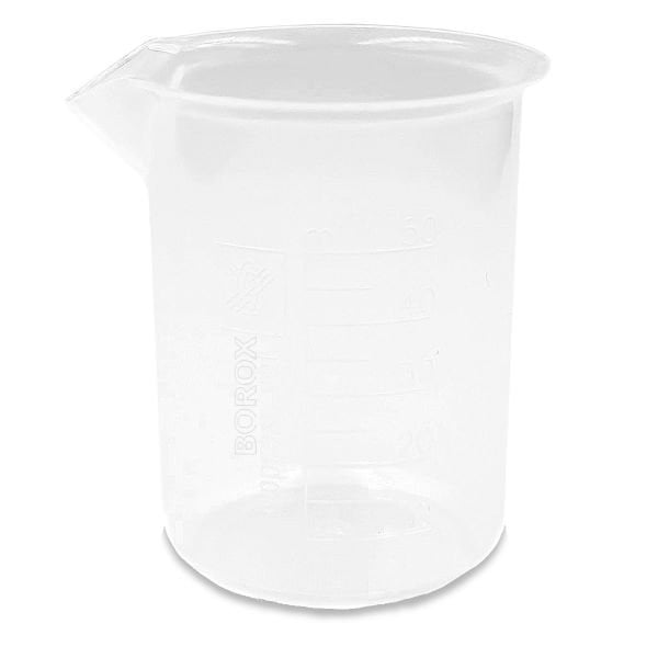 Borox Plastik Beher 50 ml - Kabartma Dereceli - Plastic Beaker Autoclavable