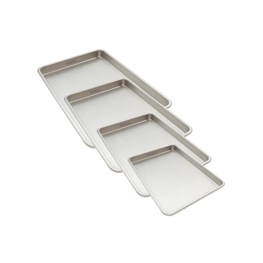 Borox Paslanmaz Çelik Laboratuvar Tepsisi - Numune Taşıma Tepsisi - Numune Kabı - Tray - 4 Ölçü Set