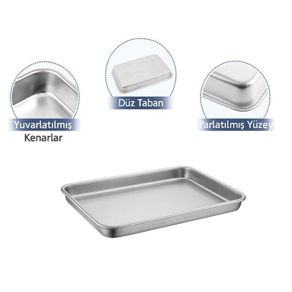 Borox Paslanmaz Çelik Laboratuvar Tepsisi - Numune Taşıma Tepsisi - Numune Kabı - Tray - 4 Ölçü Set
