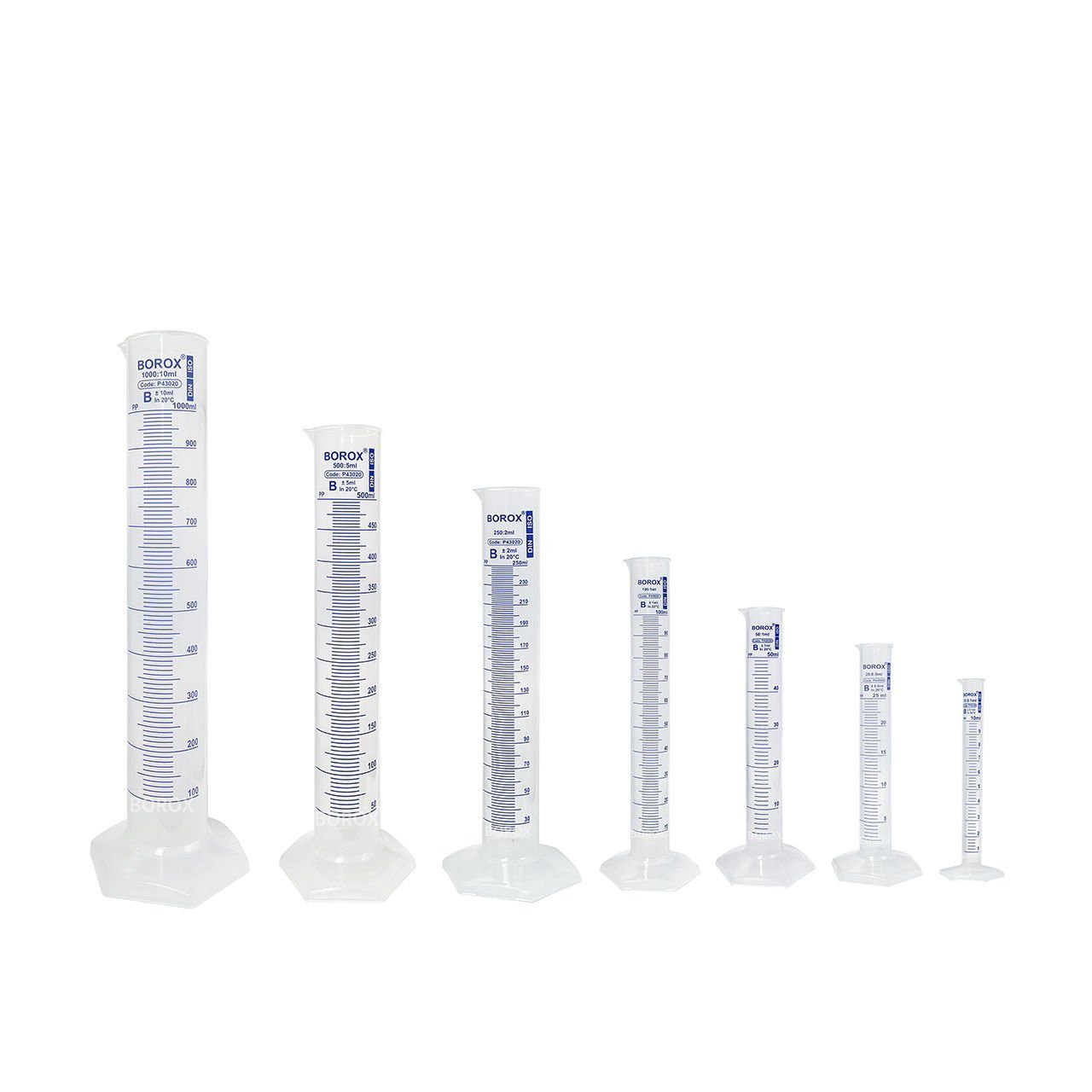 Borox Plastik Mezür Seti - Uzun Form - Dereceli Silindir Mavi Skala - PP Mezür Set - 7 Adet/Paket
