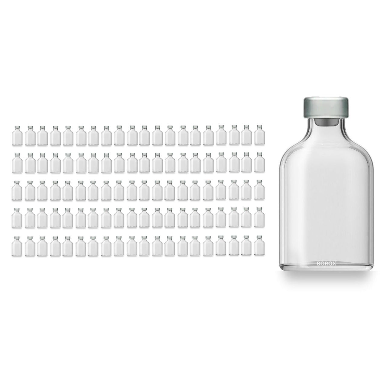 Borox Kapaklı Tıpalı Cam Şişe 50ml - Flakon Şişe 50cc - 100 Adet Toptan