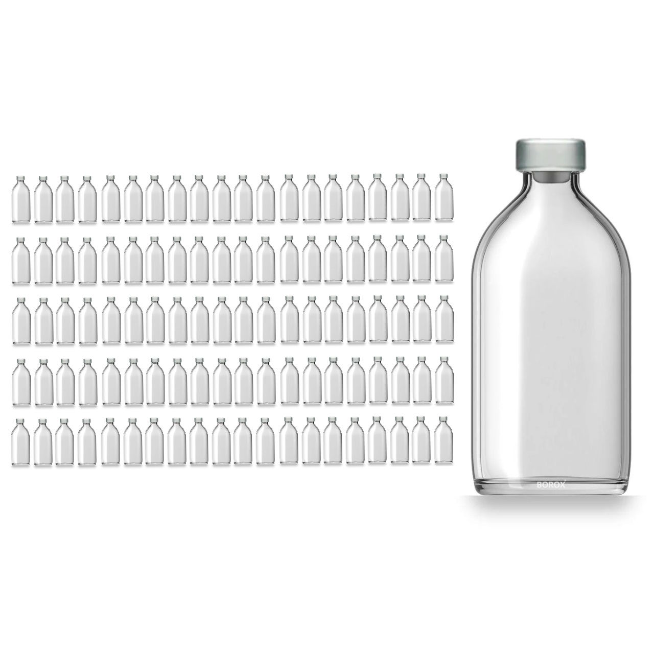 Borox Kapaklı Tıpalı Cam Şişe 100ml - Flakon Şişe 100cc - 100 Adet Toptan