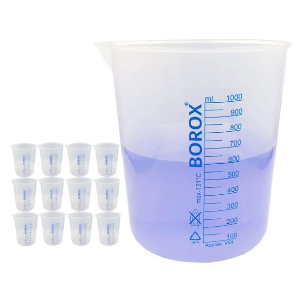Borox Plastik Beher 1000 ml - Ölçü Kabı - Mavi Skala - 12 Adet/Toptan