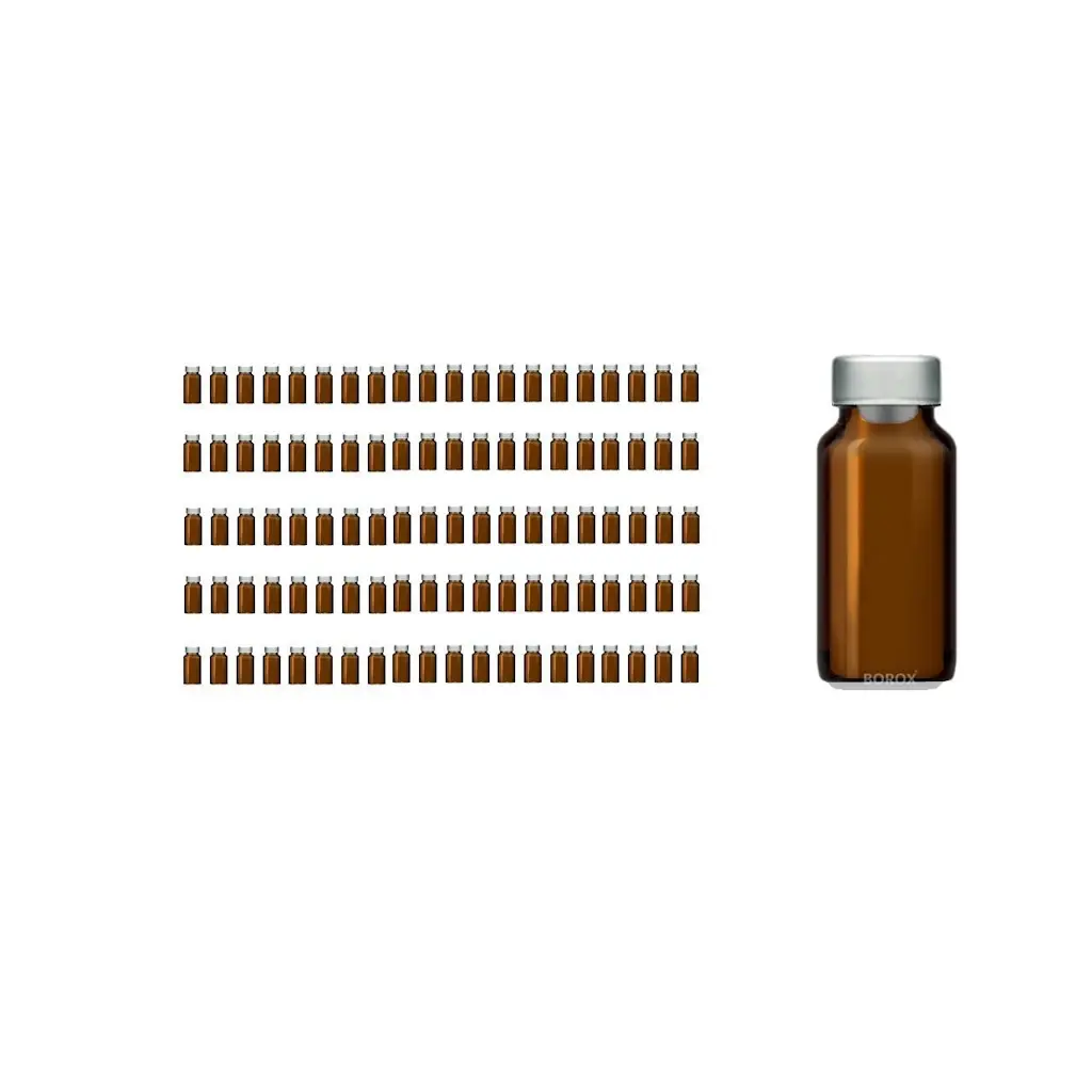 Borox Kapaklı Tıpalı Amber Cam Şişe 10ml - Crimp Vial ND20 - Dibi Düz - 100 Adet/Paket