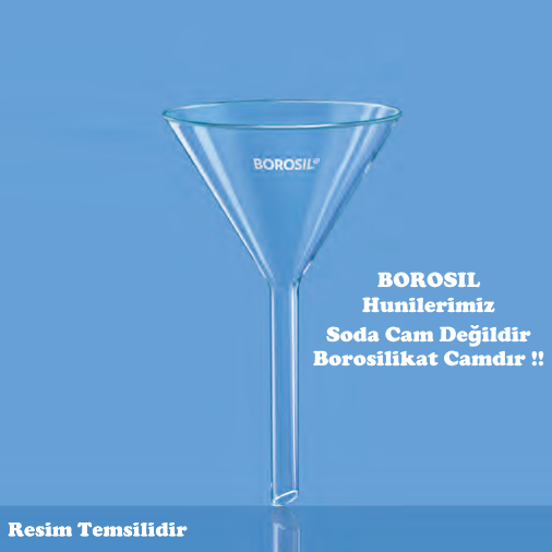 Borosil Cam Huni 75 mm - Kısa Saplı Laboratuvar Huni
