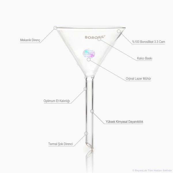 Borosil Cam Huni 100 mm - Kısa Saplı Laboratuvar Huni