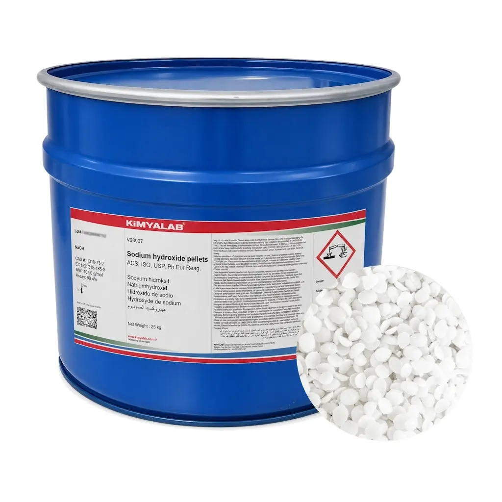Kimyalab Sodyum Hidroksit Pelet - Sodium Hydroxide Pellets - 25 Kg-Varil