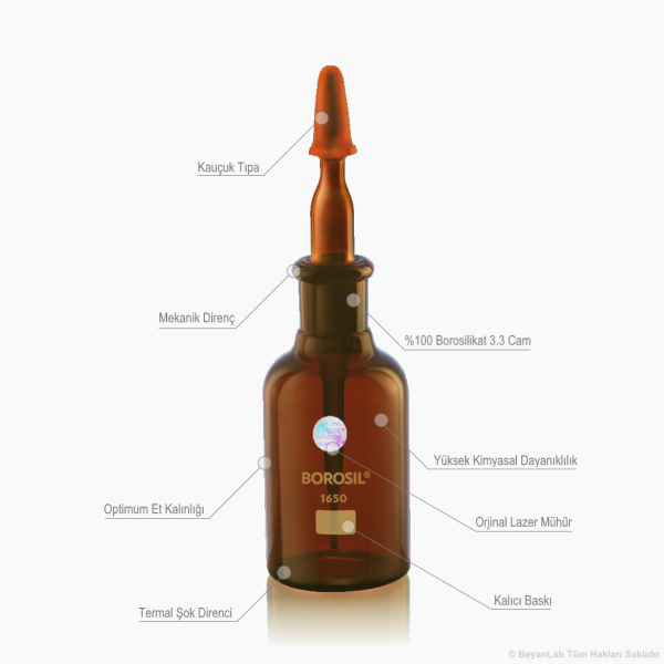 Borosil Cam Damlatma Şişe 250 ml - Amber Damlalıklı Şişe