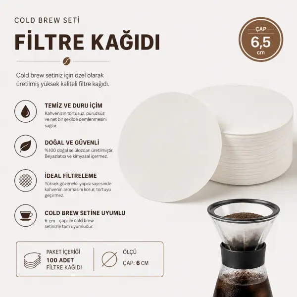 Borox Kahve Filtre Kağıdı 6 cm - Kağıt Filtre - Kahve Süzme Kağıdı - 100 Adet - Cold Drip Kağıdı