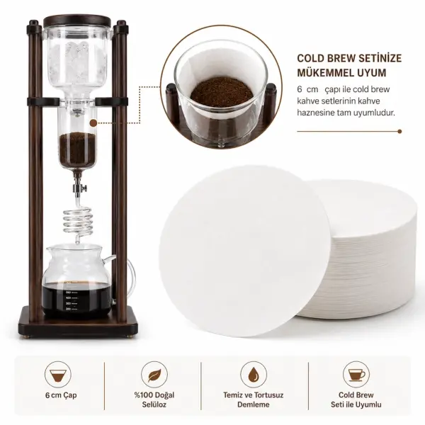 Borox Kahve Filtre Kağıdı 6 cm - Kağıt Filtre - Kahve Süzme Kağıdı - 100 Adet - Cold Drip Kağıdı