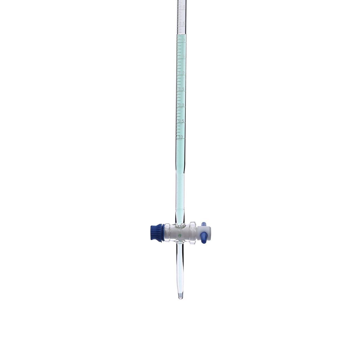 Borox Cam Büret Düz 10 ml 0.05 ml Teflon Musluk - Class B - Mavi Skala