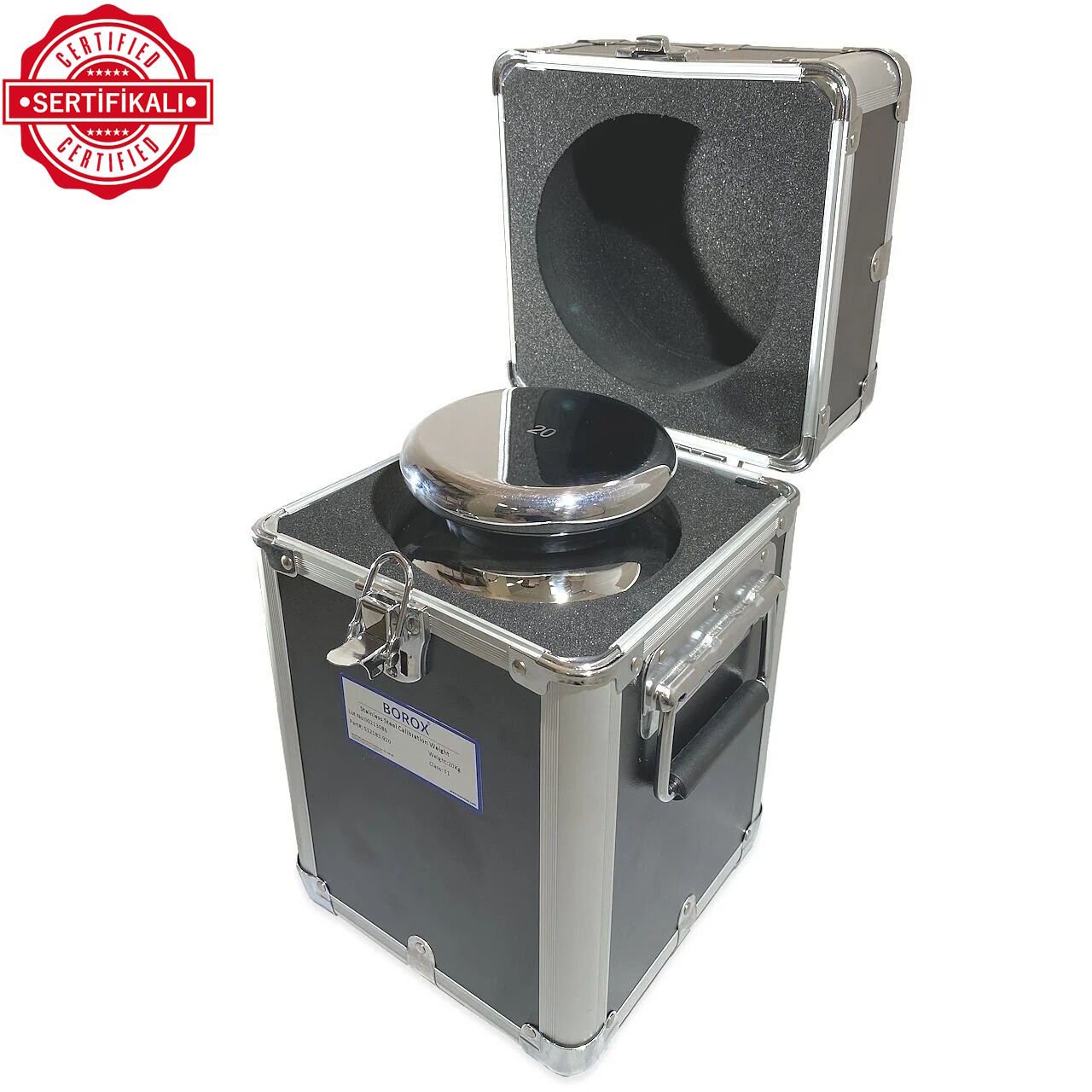 Borox Kalibrasyon Kütlesi 20kg - Paslanmaz Çelik F1 Etalon Sertifikalı