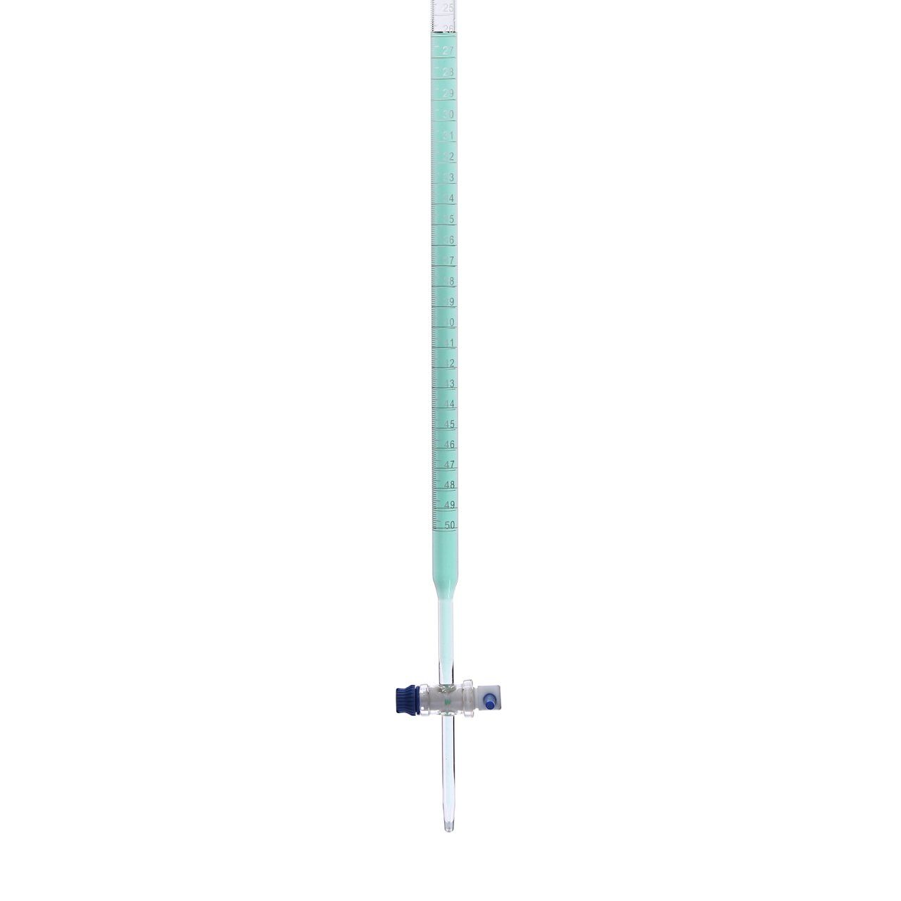 Borox Cam Büret Düz 100 ml 0.2 ml Teflon Musluk - Class B - Mavi Skala