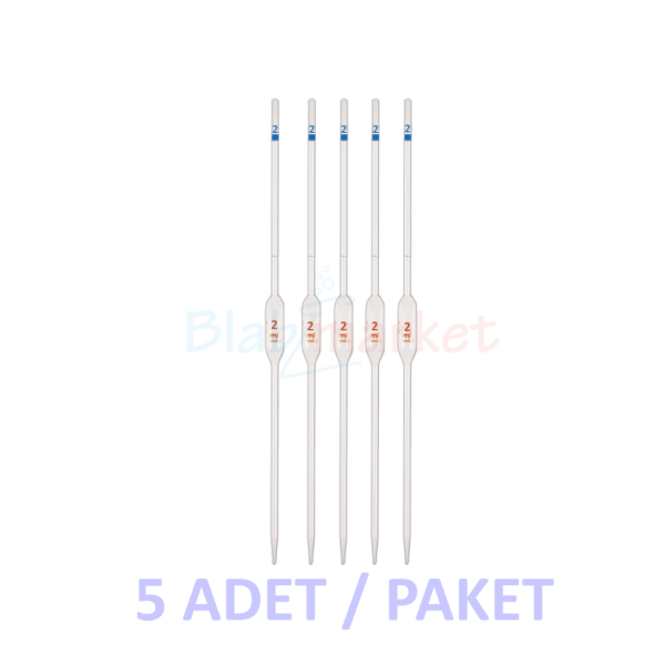 Borox Cam Bullu Pipet 2 ml - 5adet-paket - Volumetrik Pipet