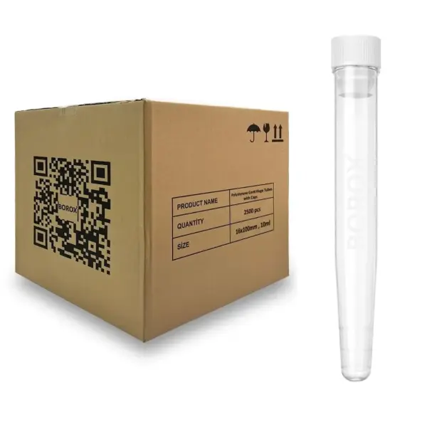 Plastik Test Tüpü Kapaklı 16x100mm-P.S Tüp 10ml Dibi Konik - 2500 Adet/10 Paket Toptan