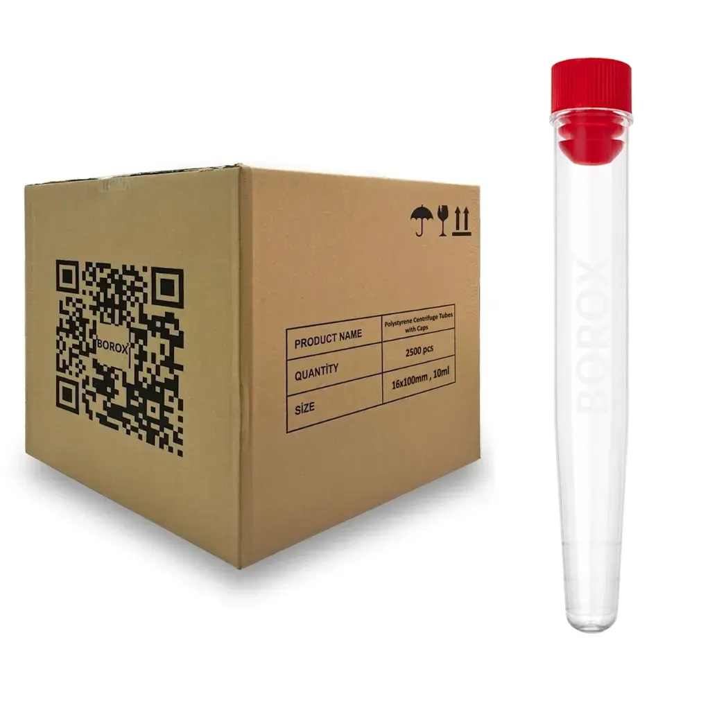 Plastik Test Tüpü Kapaklı 16x100mm-P.S Tüp 10ml Dibi Konik - 2500 Adet/10 Paket Toptan