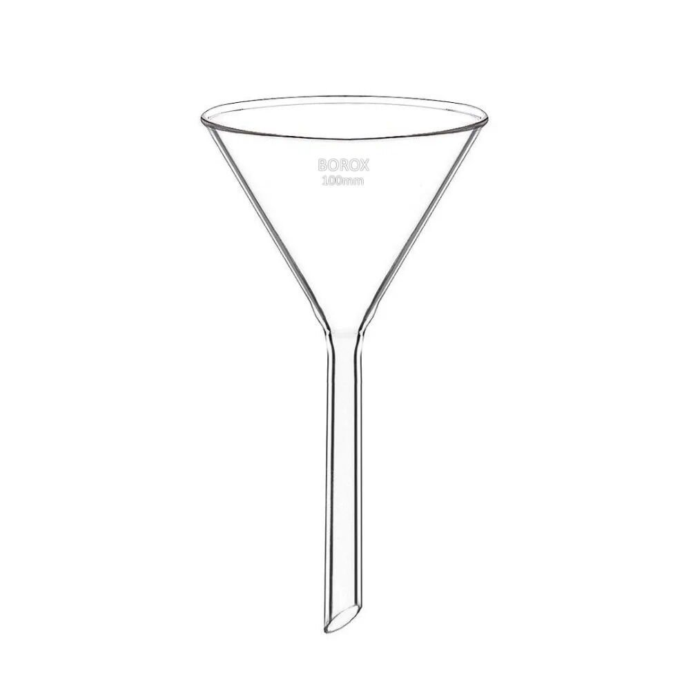 Borox Cam Huni 100 mm - Kısa Saplı Laboratuvar Huni