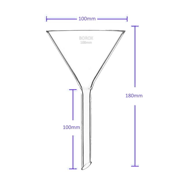Borox Cam Huni 100 mm - Kısa Saplı Laboratuvar Huni