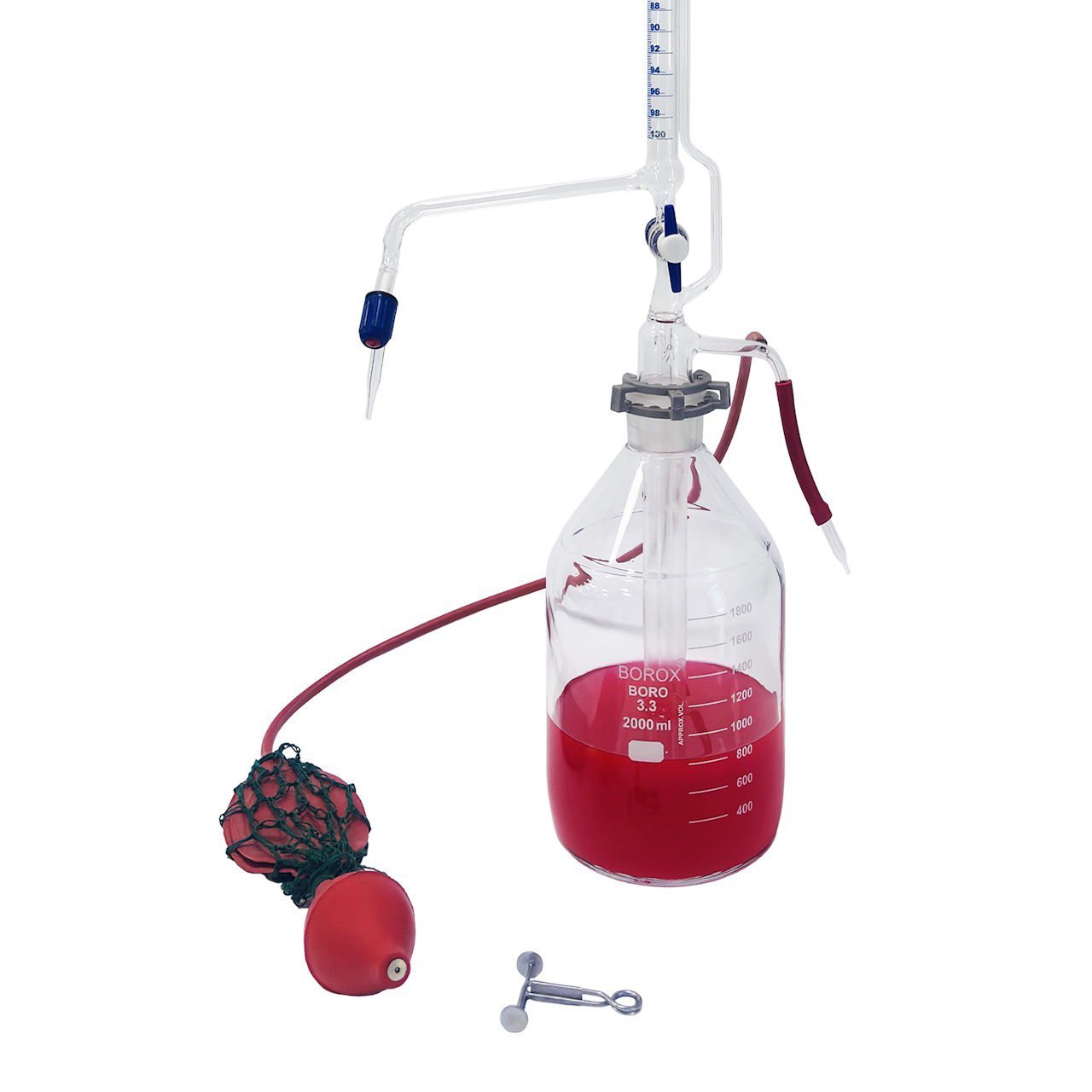 Borox Cam Otomatik Büret 100 ml 0.2ml Teflon Musluk - Class A Sertifikalı - PTFE Ara Musluklu