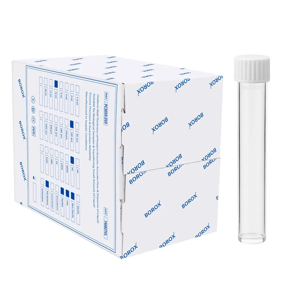 Borox Plastik Deney Tüpü 16x110mm Dibi Düz - Vida Kapaklı Contalı Test Tüp 100 Adet