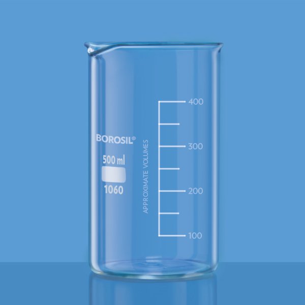 Borosil Cam Beher 500 ml - Uzun Form Isıya Dayanıklı Beaker