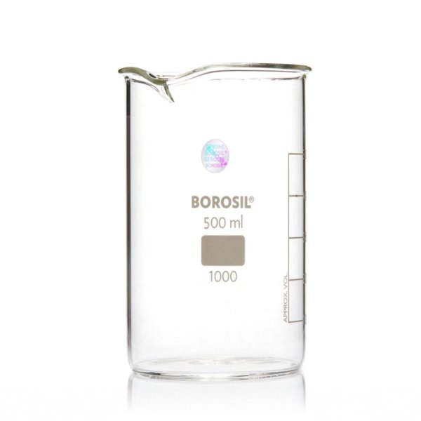 Borosil Cam Beher 500 ml - Uzun Form Isıya Dayanıklı Beaker