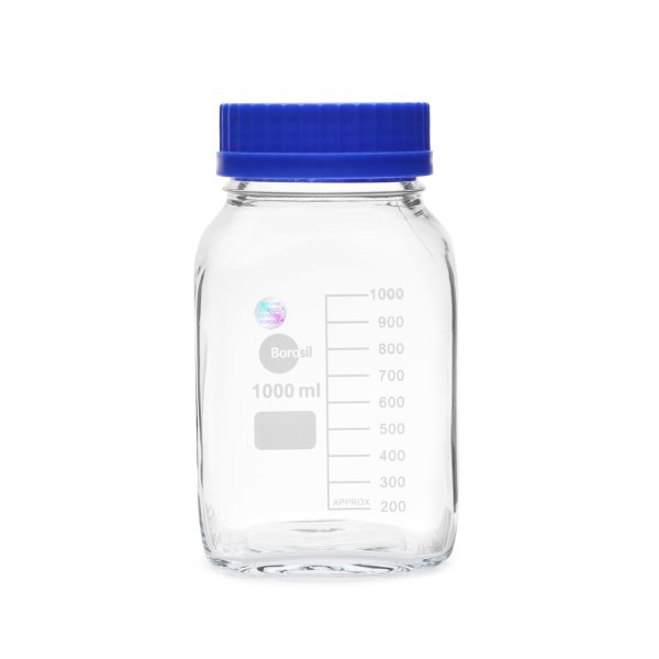 Borosil Kare Otoklav Cam Şişe Geniş Ağız 1L - Kapaklı Şişe