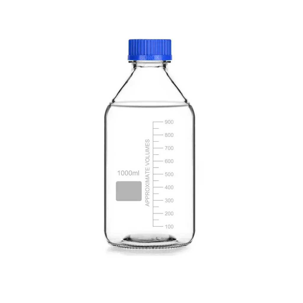 Borox Cam Şişe 1000 ml - Vida Kapaklı Boş Numune Şişesi - Otoklav Şişe