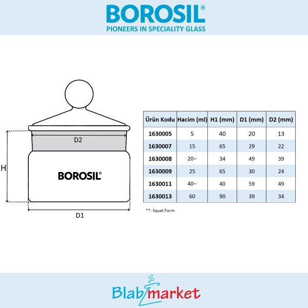 Borosil Cam Vezin Kabı 5 ml - Laboratuvar Tartım Kabı