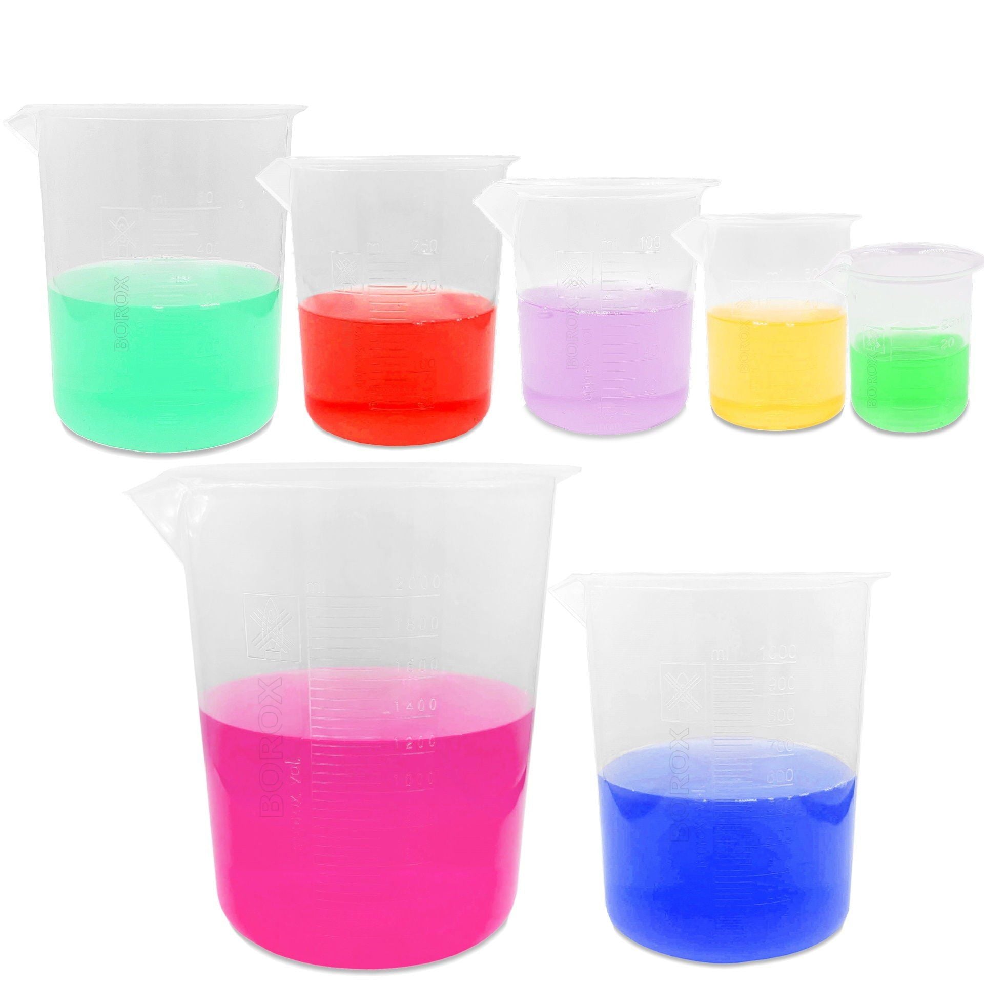 Borox Plastik Beher - Kabartma Dereceli -  Plastic Beaker Autoclavable - 7 Farklı Hacim Toptan