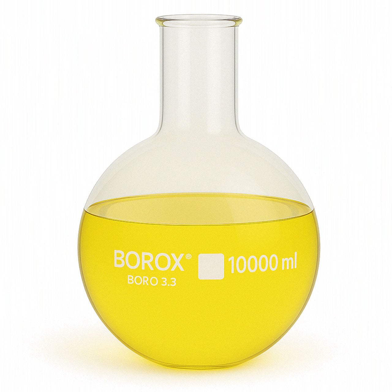 Borox Cam Balon 10000 ml - Dibi Düz - Şilifsiz Deney Balonu