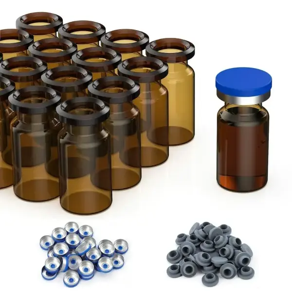 Borox Kapaklı Tıpalı Amber Cam Şişe 10ml - Crimp Vial ND20 - Dibi Düz - 100 Adet/Paket