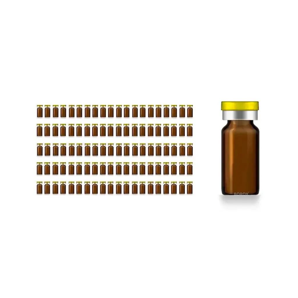 Borox Kapaklı Tıpalı Amber Cam Şişe 10ml - Crimp Vial ND20 - Dibi Düz - 100 Adet/Paket