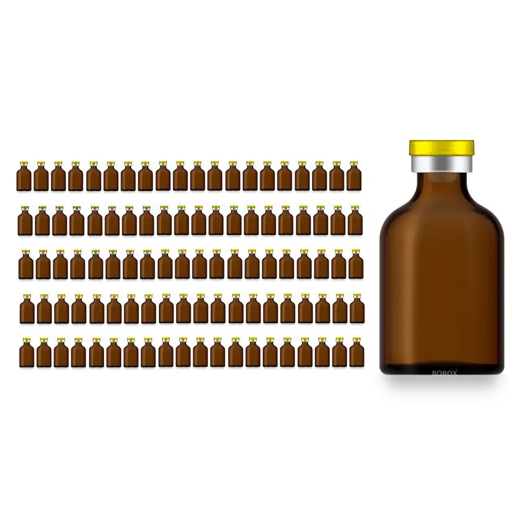 Borox Kapaklı Tıpalı Amber Cam Şişe 50ml - Flakon Şişe - 100Adet Toptan