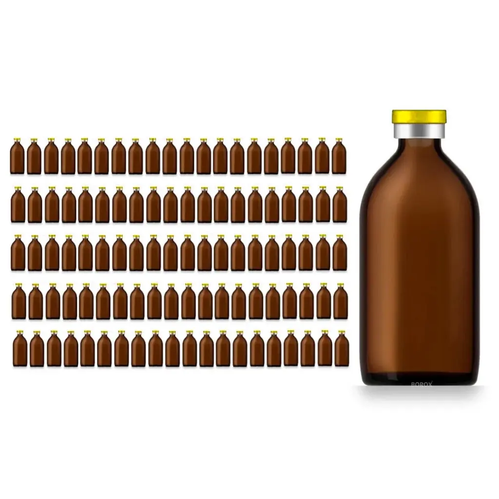 Borox Kapaklı Tıpalı Amber Cam Şişe 100ml - Flakon Şişe - 100 Adet Toptan