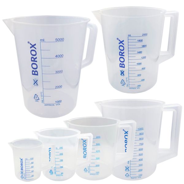 Borox Kulplu Plastik Beher - Ölçü Kabı - Mavi Skala - 6 Farklı Hacim Toptan